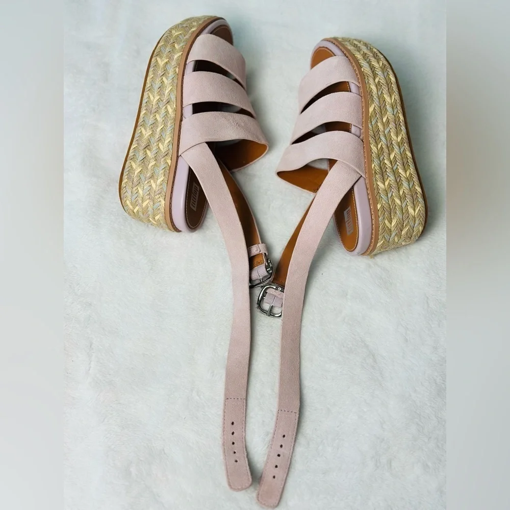 Fitflop Eloise Espadrille Suede Strappy Wedge Sandals in Soft Lilac Size 36 or 5